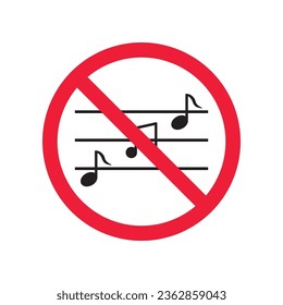 No music icon. Forbidden noise icon. No sound vector sign. Prohibited loud vector icon. Warning, caution, attention, restriction, danger flat sign design. Silence vector icon pictogram