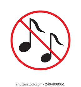 No music icon. Forbidden noise icon. No sound vector sign. Prohibited loud vector icon. Warning, caution, attention, restriction, danger flat sign design. Silence vector icon pictogram