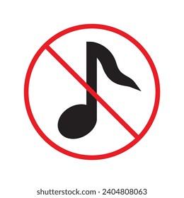 No music icon. Forbidden noise icon. No sound vector sign. Prohibited loud vector icon. Warning, caution, attention, restriction, danger flat sign design. Silence vector icon pictogram