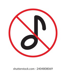 No music icon. Forbidden noise icon. No sound vector sign. Prohibited loud vector icon. Warning, caution, attention, restriction, danger flat sign design. Silence vector icon pictogram