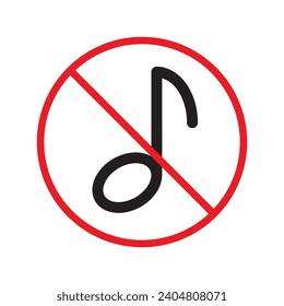 No music icon. Forbidden noise icon. No sound vector sign. Prohibited loud vector icon. Warning, caution, attention, restriction, danger flat sign design. Silence vector icon pictogram