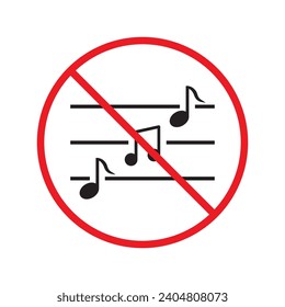 No music icon. Forbidden noise icon. No sound vector sign. Prohibited loud vector icon. Warning, caution, attention, restriction, danger flat sign design. Silence vector icon pictogram