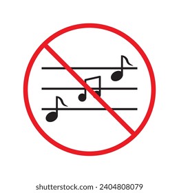 No music icon. Forbidden noise icon. No sound vector sign. Prohibited loud vector icon. Warning, caution, attention, restriction, danger flat sign design. Silence vector icon pictogram