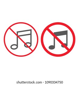 No music line and glyph icon, prohibition and forbidden, no melody sign vector graphics, a linear pattern on a white background, eps 10.