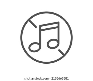 No Music Line Icon. Musical Note Sign. Mute Audio Sound Symbol. Quality Design Element. Linear Style No Music Icon. Editable Stroke. Vector