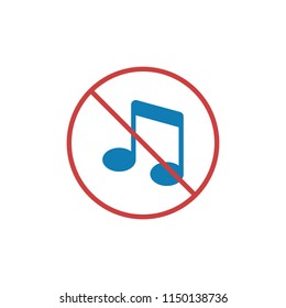 No music note flat icon, vector sign, colorful pictogram isolated on white. not allowed music symbol, logo illustration. Flat style design