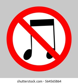 No Music notes sign illustration. Forbidden sign isolated on gray background.