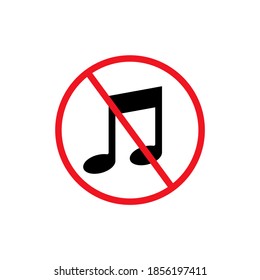 No music, prohibition sign, vector illustration.