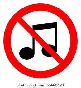 No music, prohibition sign, vector illustration.