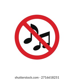 Nenhum símbolo de música modelo vetor ilustração, sinal de zona silenciosa, áudio fora, ícone emudecer som gráfico de alerta proibido