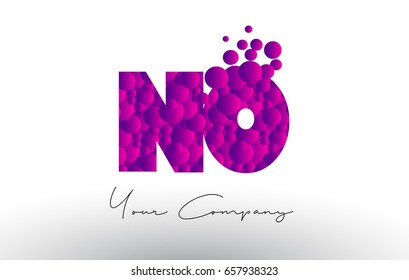 NO N O Dots Letter Logo with Purple Pink Magenta Bubbles Texture Vector.