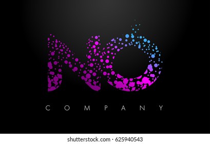 NO N O Letter Logo with Purple Blue Particles and Bubble Dots Design Vector.