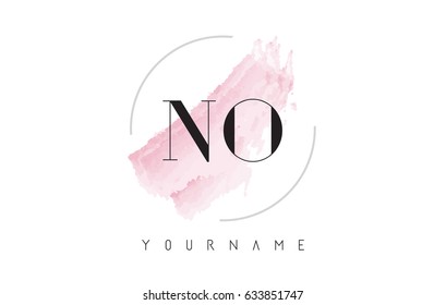 NO N O Watercolor Letter Logo Design with Circular Shape and Pastel Pink Brush.