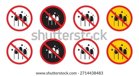No nail sign. Nail not allowed. Isolated prohibition sign indicating 'do not long nails,' representing a ban on growing long nails in certain areas. No long finger nails icon. Vector illustration.
