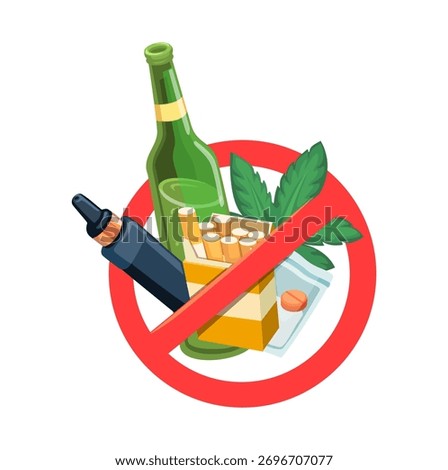 No Narcotics, Cigarettes, Vape, and Alcohol Symbol Cartoon Illustration Vector