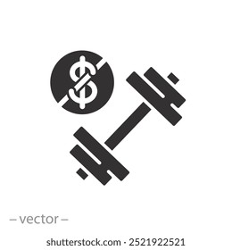 keine Notwendigkeit für die körperliche Erziehung Klasse Symbol, kostenloses Training, nicht Geld für Fitness, Hantel, flache Vektorgrafik zu zahlen