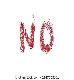 NO. Negación. Pancarta, burbuja de habla, póster o concepto de pegatina. Inscripción roja manuscrita. Ilustración del vector