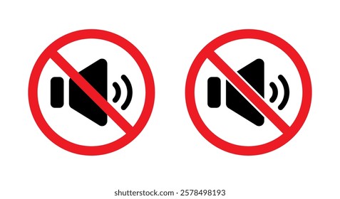 No noise area icon. Sound prohibition sign symbol. Audio speaker forbidden concept