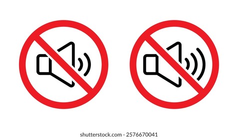 No noise sign in generic style. Audio speaker outline with prohibition symbol icon