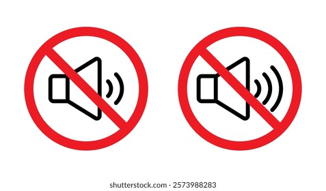 No noise sign. Sound prohibition icon. Audio speaker outline forbidden symbol