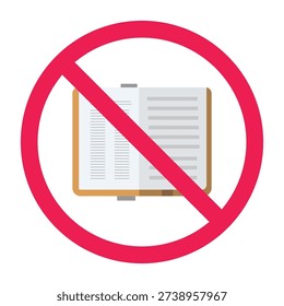 No notebook sign, no note taking sign, no planner allowed icon, no journal writing symbol, do not write in notebook sign, vector illustration
