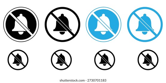 No Notification Bell Icon Set - Silent Mode, Mute, and Sound Off Symbol Collection

