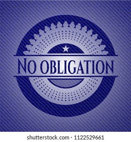 No obligation badge with denim background