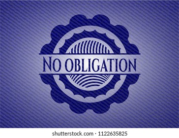 No obligation badge with denim background