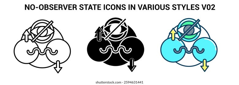 No Observer State icon represented by quantum State symbol, blind eye Line, Filled, Color style.