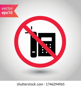 No Office phone icon, Office phone vector flat sign design. Phone symbol pictogram. Forbidden Prohibited Warning, caution, attention, restriction label danger. 