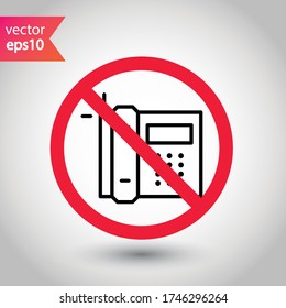 No Office phone icon, Office phone vector flat sign design. Phone symbol pictogram. Forbidden Prohibited Warning, caution, attention, restriction label danger. 