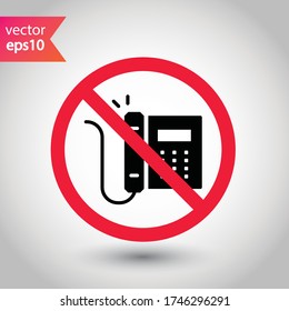 No Office phone icon, Office phone vector flat sign design. Phone symbol pictogram. Forbidden Prohibited Warning, caution, attention, restriction label danger. 