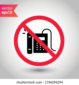 No Office phone icon, Office phone vector flat sign design. Phone symbol pictogram. Forbidden Prohibited Warning, caution, attention, restriction label danger. 