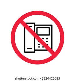 No Office phone icon, Office phone vector flat sign design. Phone symbol pictogram. Forbidden Prohibited Warning, caution, attention, restriction label danger. 