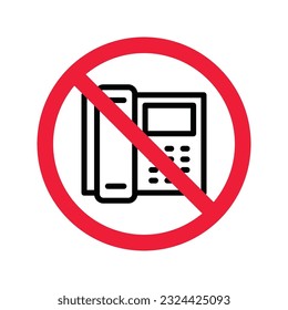 No Office phone icon, Office phone vector flat sign design. Phone symbol pictogram. Forbidden Prohibited Warning, caution, attention, restriction label danger. 