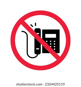No Office phone icon, Office phone vector flat sign design. Phone symbol pictogram. Forbidden Prohibited Warning, caution, attention, restriction label danger. 