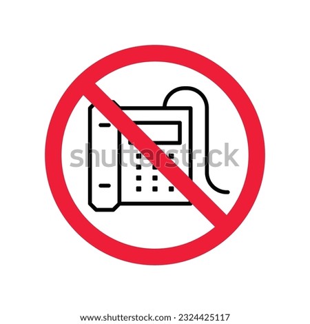 No Office phone icon, Office phone vector flat sign design. Phone symbol pictogram. Forbidden Prohibited Warning, caution, attention, restriction label danger. 