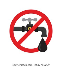 No oil sign. Forbidden sign. Oil drop and pipe with tap in red prohibition circle, stop. Economic and trade wars. Ban on import oil, gas. Sanctions or restrictions. Commodities market crisis. vector