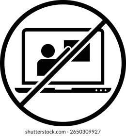 Nenhum ícone online. Bloquear ícone on-line. nenhuma aula on-line. nenhum laptop permitido assinar ícone vetor