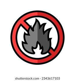 no hay vector de color de emergencia de llama de fuego abierto. no hay señal de emergencia de llama de fuego abierta. ilustración de símbolo aislado