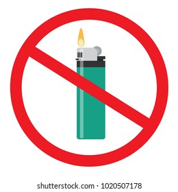No open fire sign. Forbidden sign with flip lighter glyph icon. Stop symbol. No smoking prohibition. Negative space. Vector isolated illustration