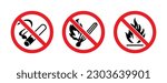No open fire sign set. Round labels on white background. Vector illustration