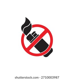 No hay llama abierta. Fósforo negro con una llama en un círculo tachado rojo. Signo de prohibición
