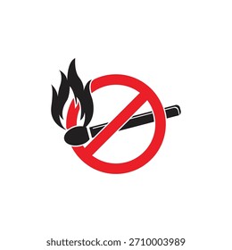 No hay llama abierta. Fósforo negro con una llama en un círculo tachado rojo. Signo de prohibición