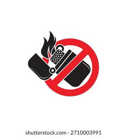 No hay llama abierta. Fósforo negro con una llama en un círculo tachado rojo. Signo de prohibición