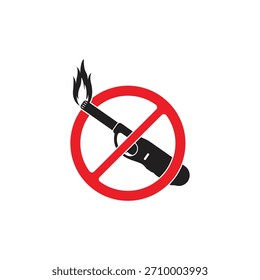 No hay llama abierta. Fósforo negro con una llama en un círculo tachado rojo. Signo de prohibición