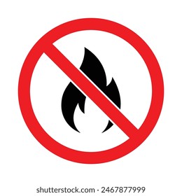 No open flame or no fire ban prohibited sign red symbol. No fire icon set. Ban fire area icon symbol sign, vector illustration.