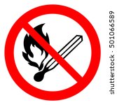 No open flame sign. No fire, No access with open flame prohibition sign. Red, black and white vector illustration.