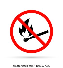 No open flame sign. No fire prohibition sign. Flat vector illustration, Match and flame.