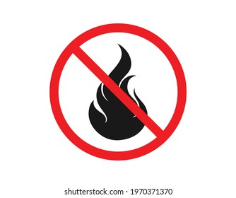 No open flame sign. No fire, No access with open flame prohibition sign. Red, black and white vector illustration.